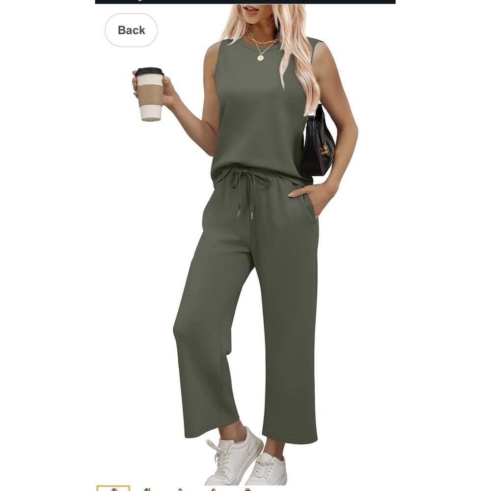 Wiholl Women's Medium Green 2 Piece Set for Summer Outfits Vacation Lounge Sets
